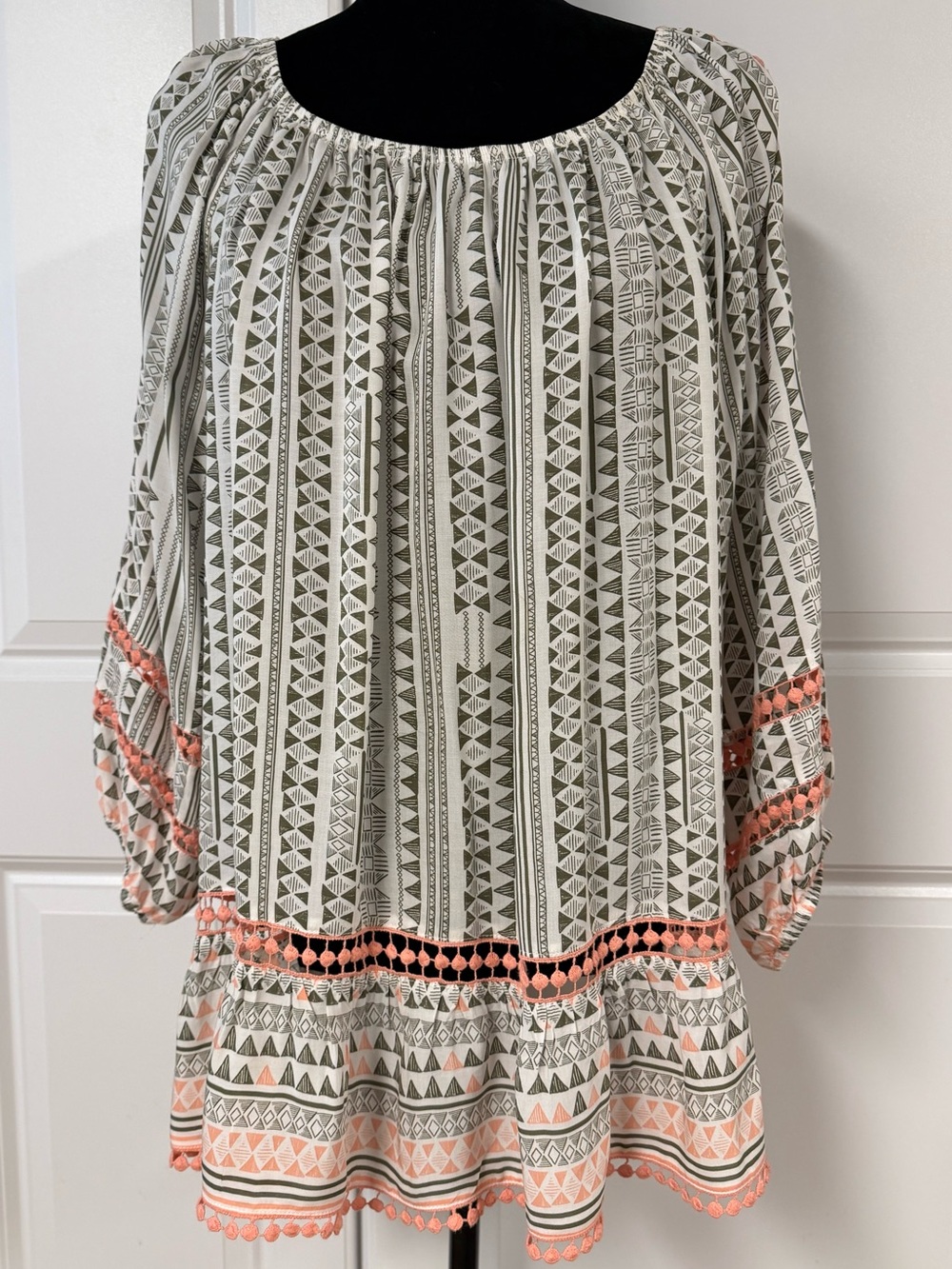 Fever Geometric Boho Peasant Blouse
